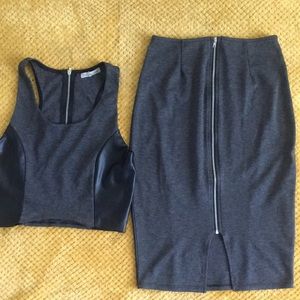 sexy crop top with knee length zipper pencil skirt
